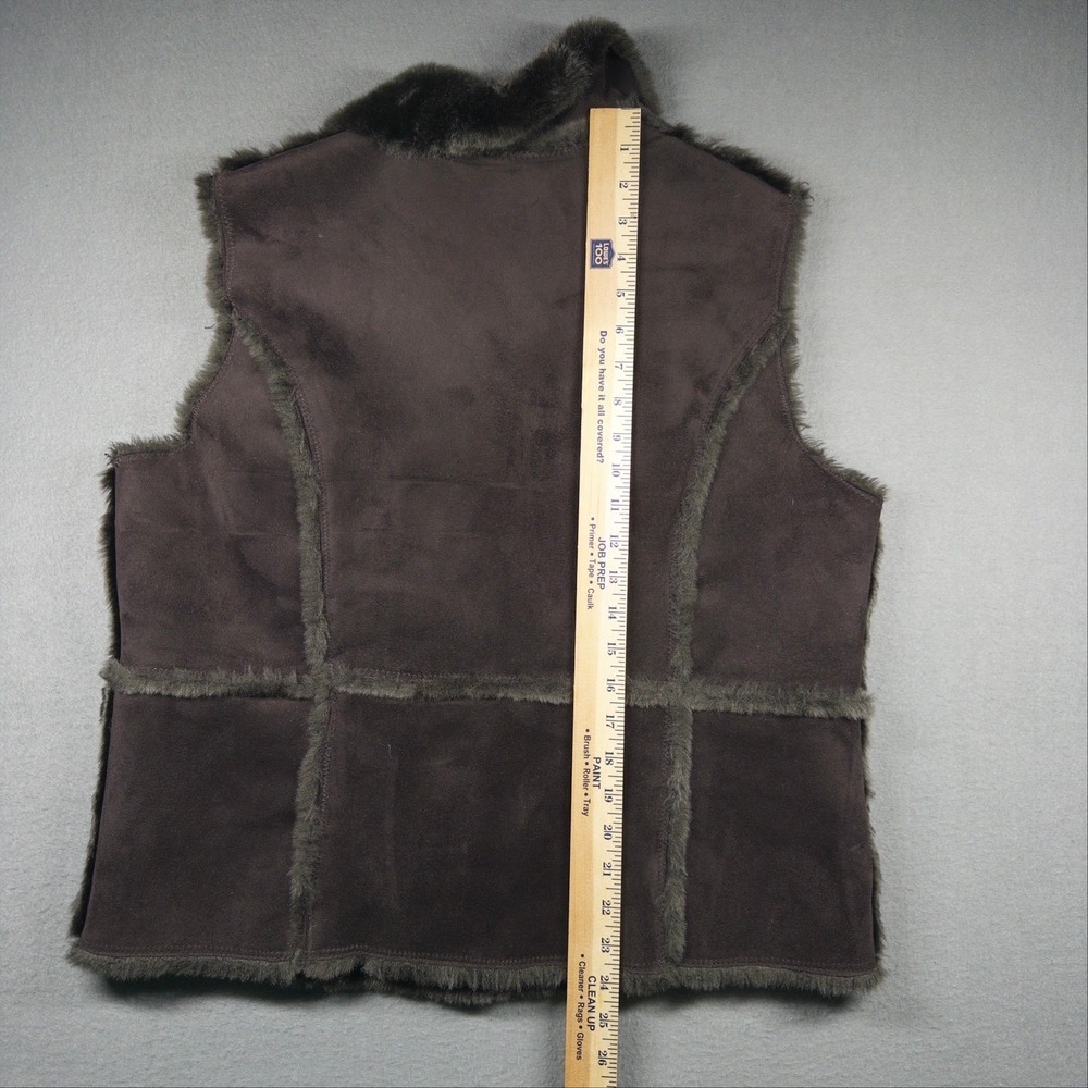 Westbound Faux Suede Fur Vest Womens L Brown Sherpa Lined Boho Chic - Picture 7 of 8